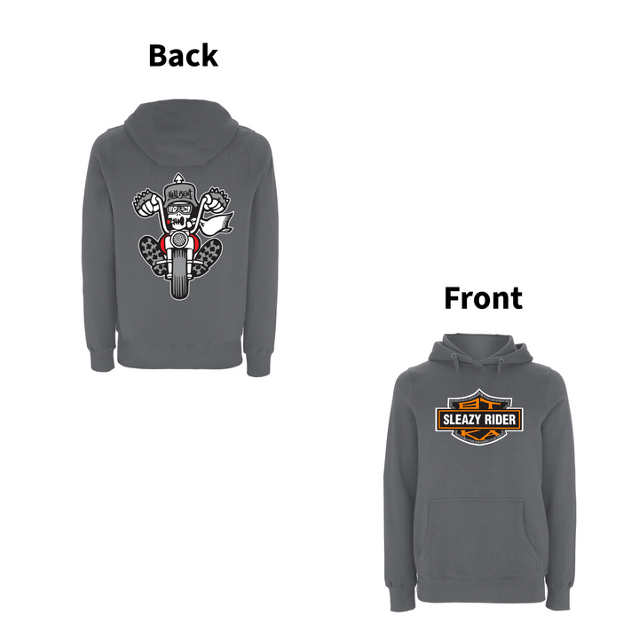 BTKA - SLEAZY RIDER Front and Back Print Hoodie – Rave inspired 90s streetwear, retro fashion from Have a nice day london store