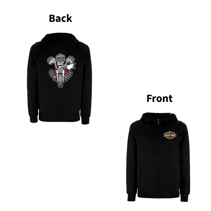 BTKA - SLEAZY RIDER Front and Back Print Zip Hood – Rave inspired 90s streetwear, retro fashion from Have a nice day london store