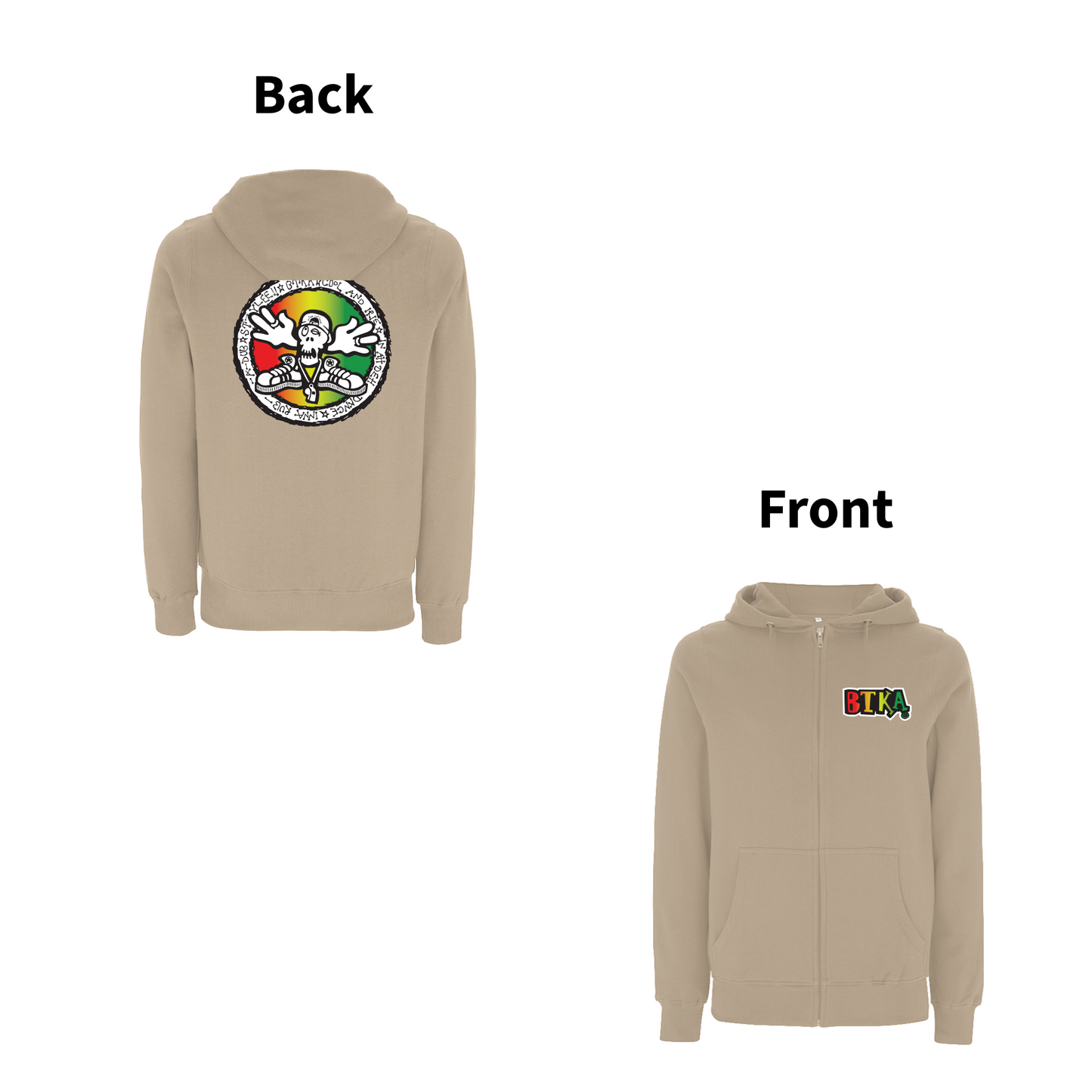 BTKA - COOL AND IRIE Front and Back Print Zip Hood