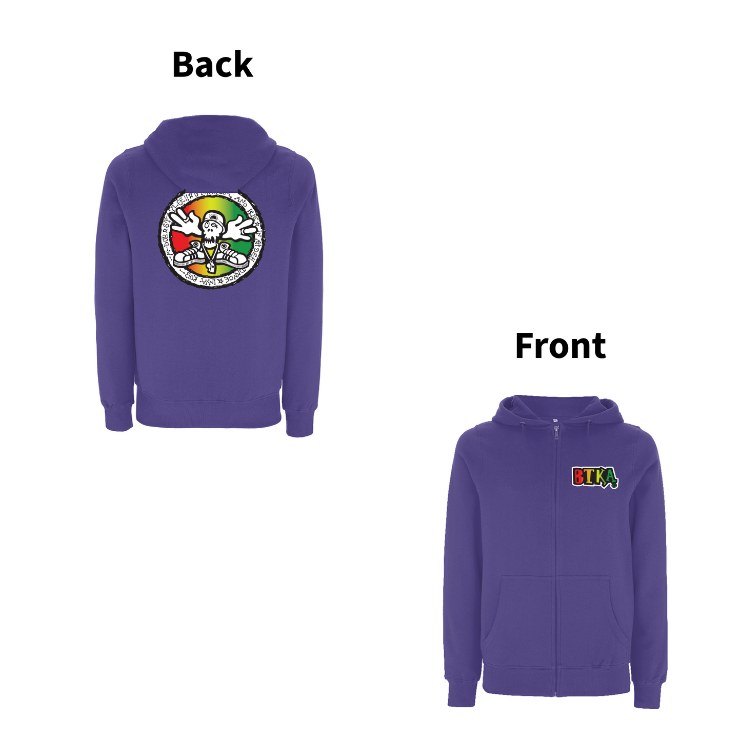 BTKA - COOL AND IRIE Front and Back Print Zip Hood