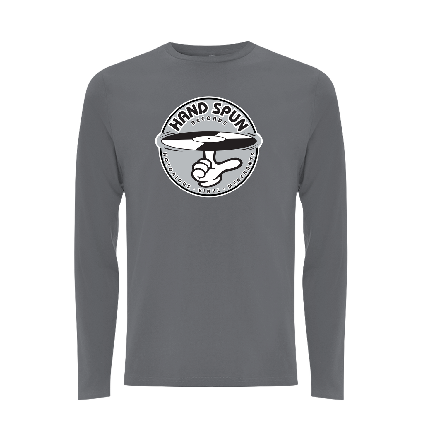 HANDSPUN RECORDS - Classic Front Print GREY Logo Longsleeve T-shirt
