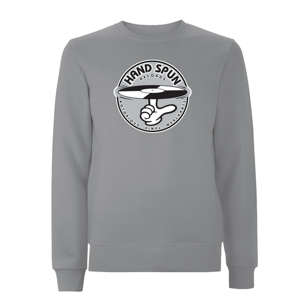 HANDSPUN RECORDS - Classic Front Print GREY Logo Sweatshirt – Rave inspired 90s streetwear, retro fashion from Have a nice day london store
