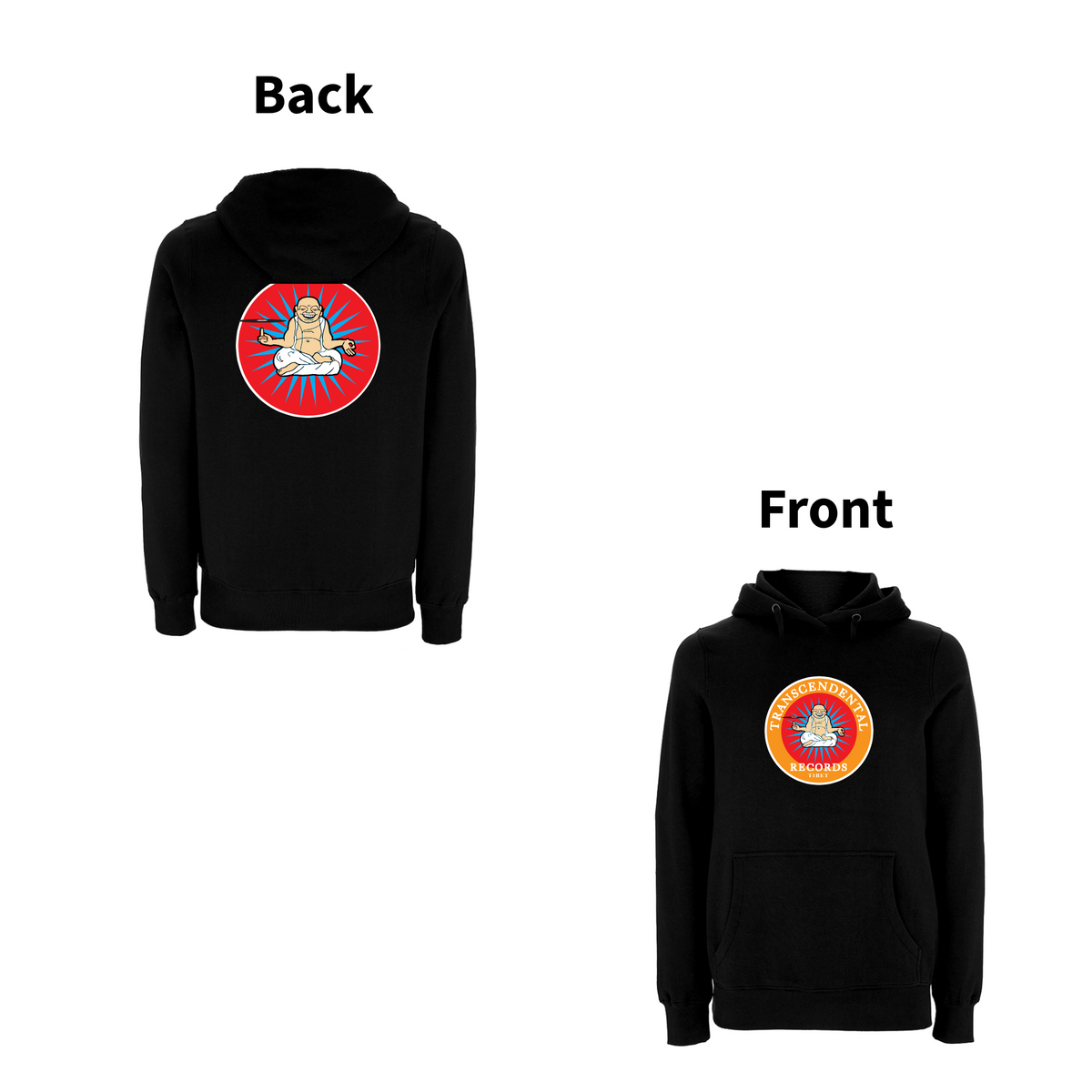 HANDSPUN RECORDS - 90's TRANSCENDENTAL Logo Front and Back Print Hoodie – Rave inspired 90s streetwear, retro fashion from Have a nice day london store