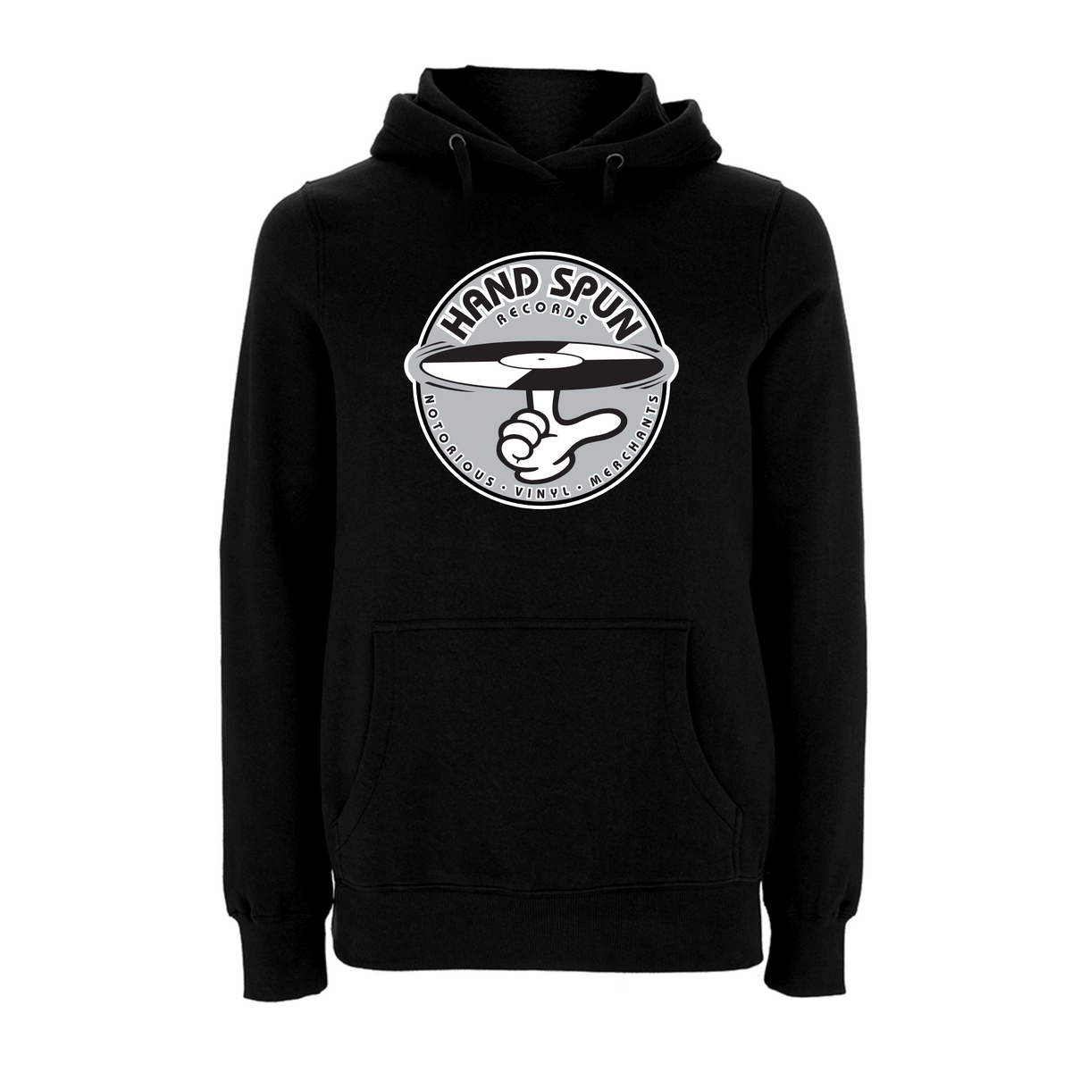 HANDSPUN RECORDS - Classic Front Print GREY Logo Hoodie – Rave inspired 90s streetwear, retro fashion from Have a nice day london store