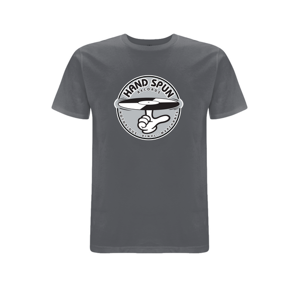 HANDSPUN RECORDS - Classic Front Print GREY Logo T-shirt – Rave inspired 90s streetwear, retro fashion from Have a nice day london store