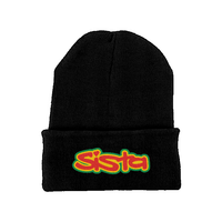 SISTA embroidered logo  Recycled original cuffed fitted beanie – Rave inspired 90s streetwear, retro fashion from Have a nice day london store 