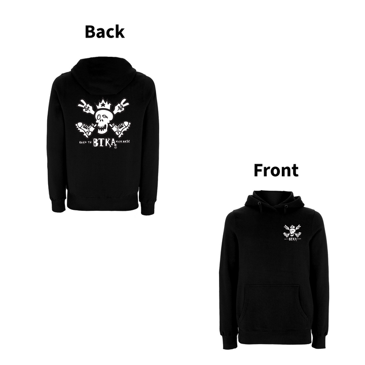 BTKA Classic Logo Front and Back Print Hood – Rave inspired 90s streetwear, retro fashion from Have a nice day london store 