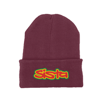 SISTA embroidered logo  Recycled original cuffed fitted beanie – Rave inspired 90s streetwear, retro fashion from Have a nice day london store 