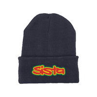 SISTA embroidered logo  Recycled original cuffed fitted beanie – Rave inspired 90s streetwear, retro fashion from Have a nice day london store 