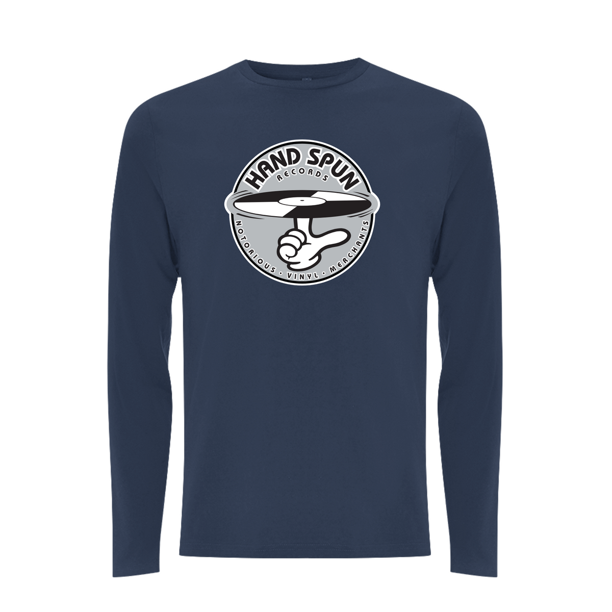 HANDSPUN RECORDS - Classic Front Print GREY Logo Longsleeve T-shirt – Rave inspired 90s streetwear, retro fashion from Have a nice day london store 