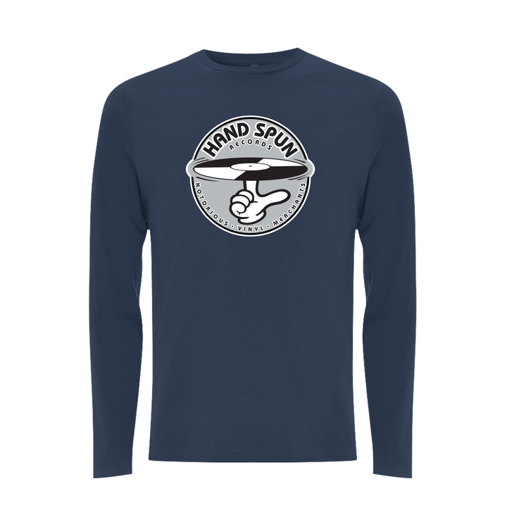HANDSPUN RECORDS - Classic Front Print GREY Logo Longsleeve T-shirt – Rave inspired 90s streetwear, retro fashion from Have a nice day london store 