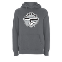 HANDSPUN RECORDS - Classic Front Print GREY Logo Hoodie – Rave inspired 90s streetwear, retro fashion from Have a nice day london store 