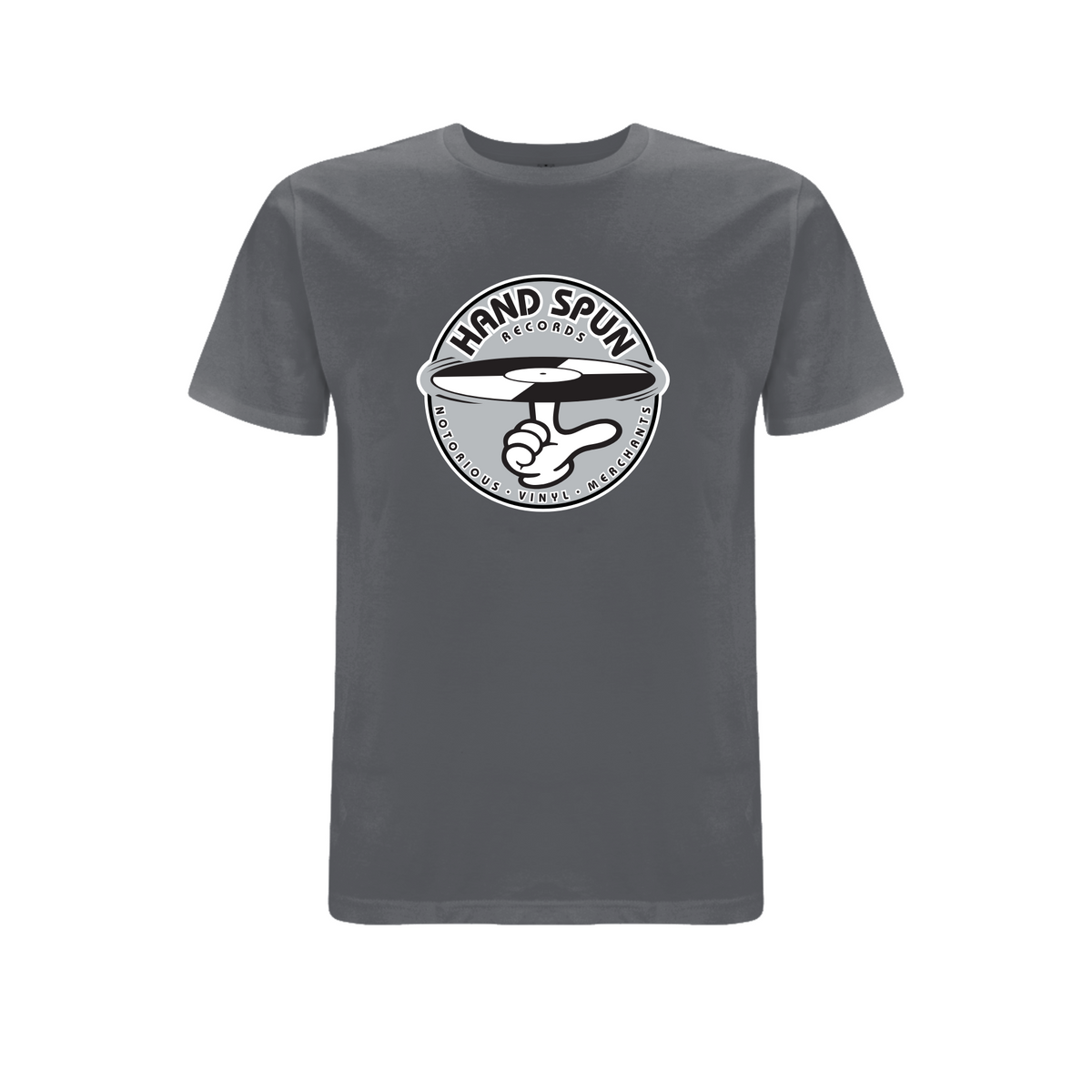 HANDSPUN RECORDS - Classic Front Print GREY Logo T-shirt – Rave inspired 90s streetwear, retro fashion from Have a nice day london store 