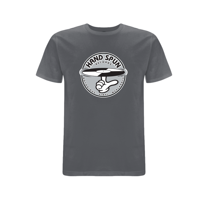 HANDSPUN RECORDS - Classic Front Print GREY Logo T-shirt – Rave inspired 90s streetwear, retro fashion from Have a nice day london store 