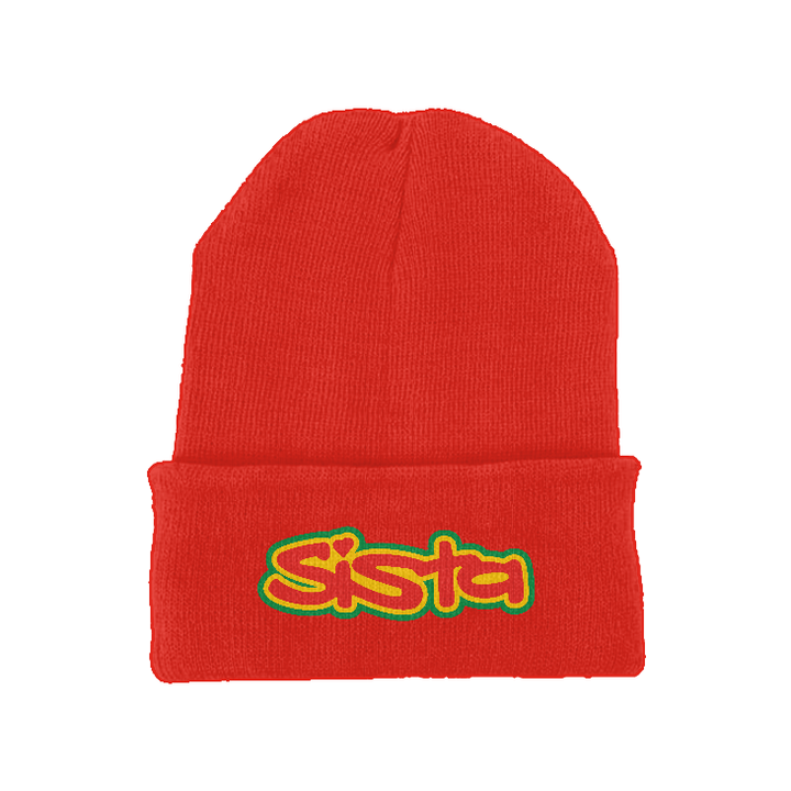 SISTA embroidered logo  Recycled original cuffed fitted beanie – Rave inspired 90s streetwear, retro fashion from Have a nice day london store 