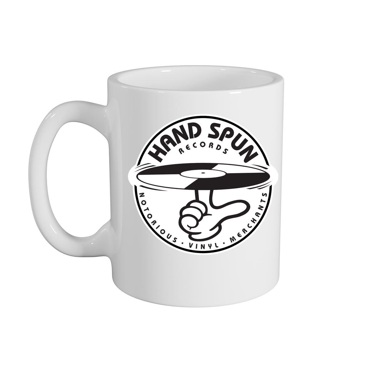 Handspun Records White Logo Mug – Rave inspired 90s streetwear, retro fashion from Have a nice day london store 