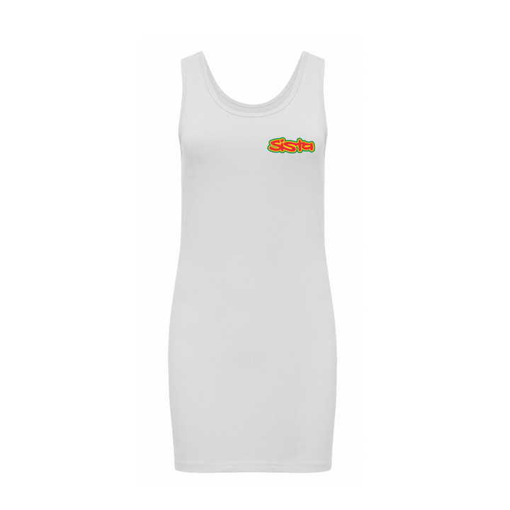 Sista Wear it your Way- Front logo - Extra Long stretch tank top dress – Rave inspired 90s streetwear, retro fashion from Have a nice day london store 